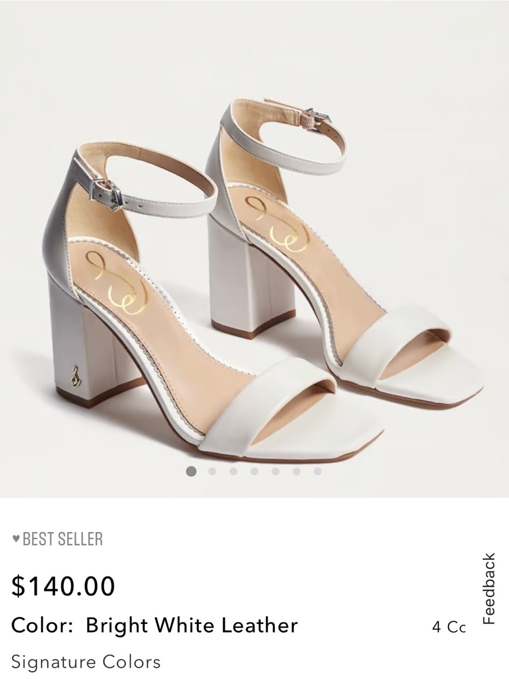 Sam Edelman Daniella White Ankle Strap Block Heel Sandals 7.5